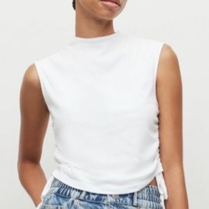 AllSaints Beta Sleeveless Funnel Neck Tank Top / Optic White / Drawstring sides